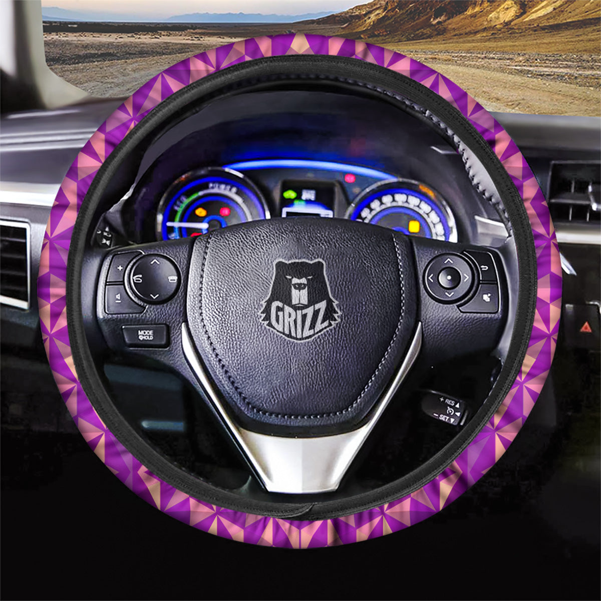 Purple Hexagonal Shape Print Pattern Car Steering Wheel Cover-grizzshop