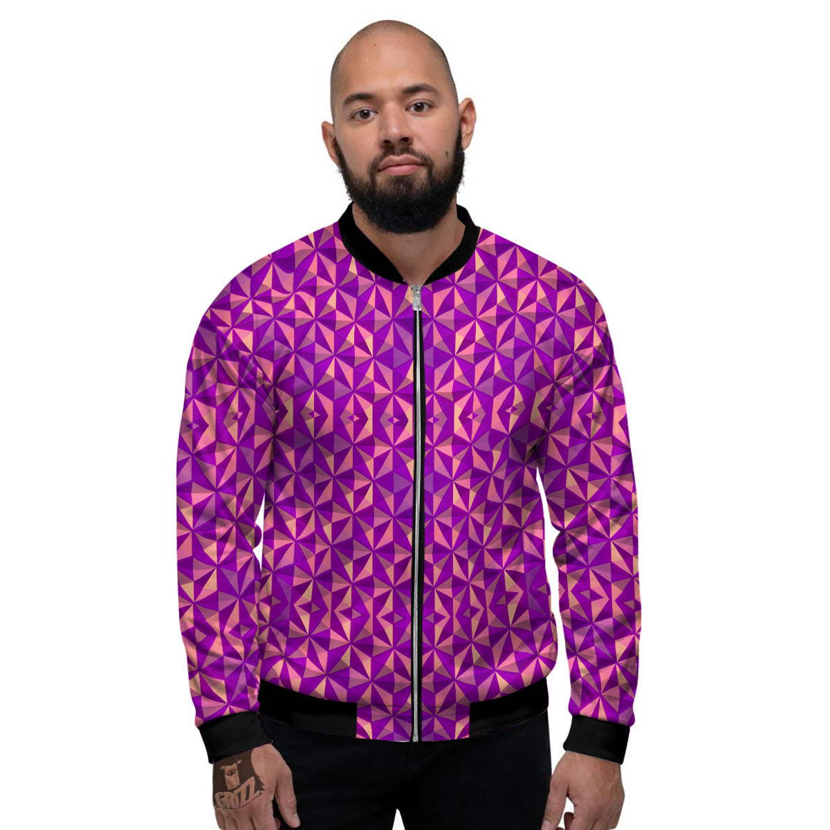 Purple Hexagonal Shape Print Pattern Men's Bomber Jacket-grizzshop