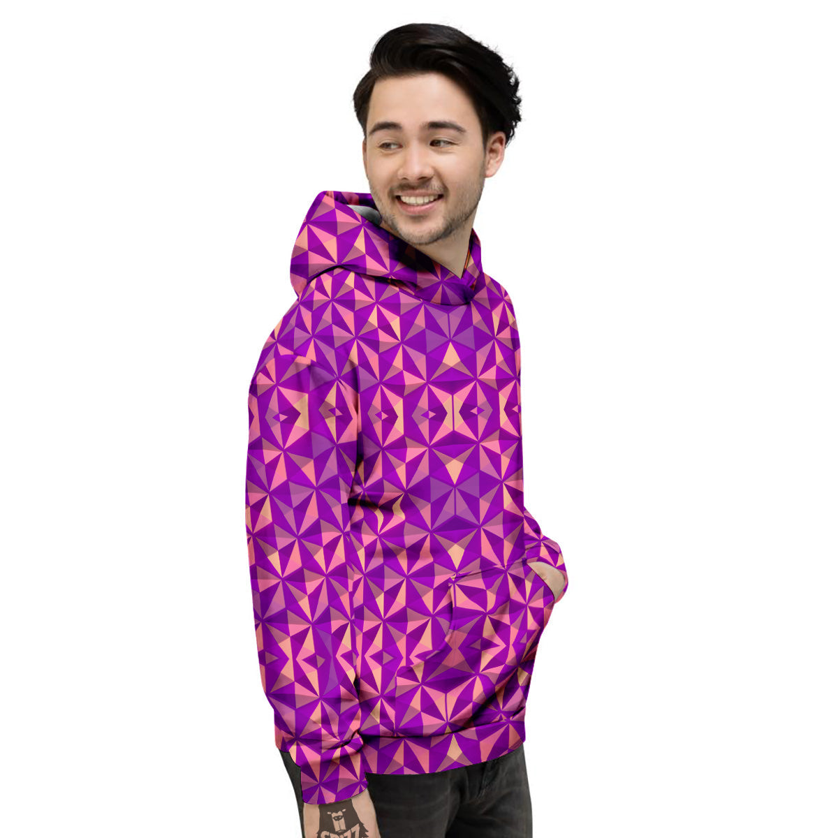 Purple Hexagonal Shape Print Pattern Men's Hoodie-grizzshop