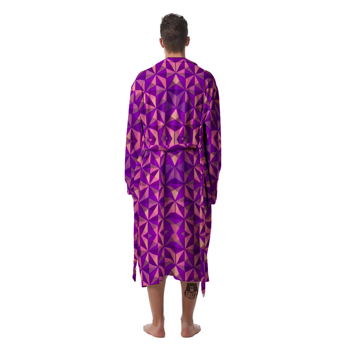 Purple Hexagonal Shape Print Pattern Men's Robe-grizzshop