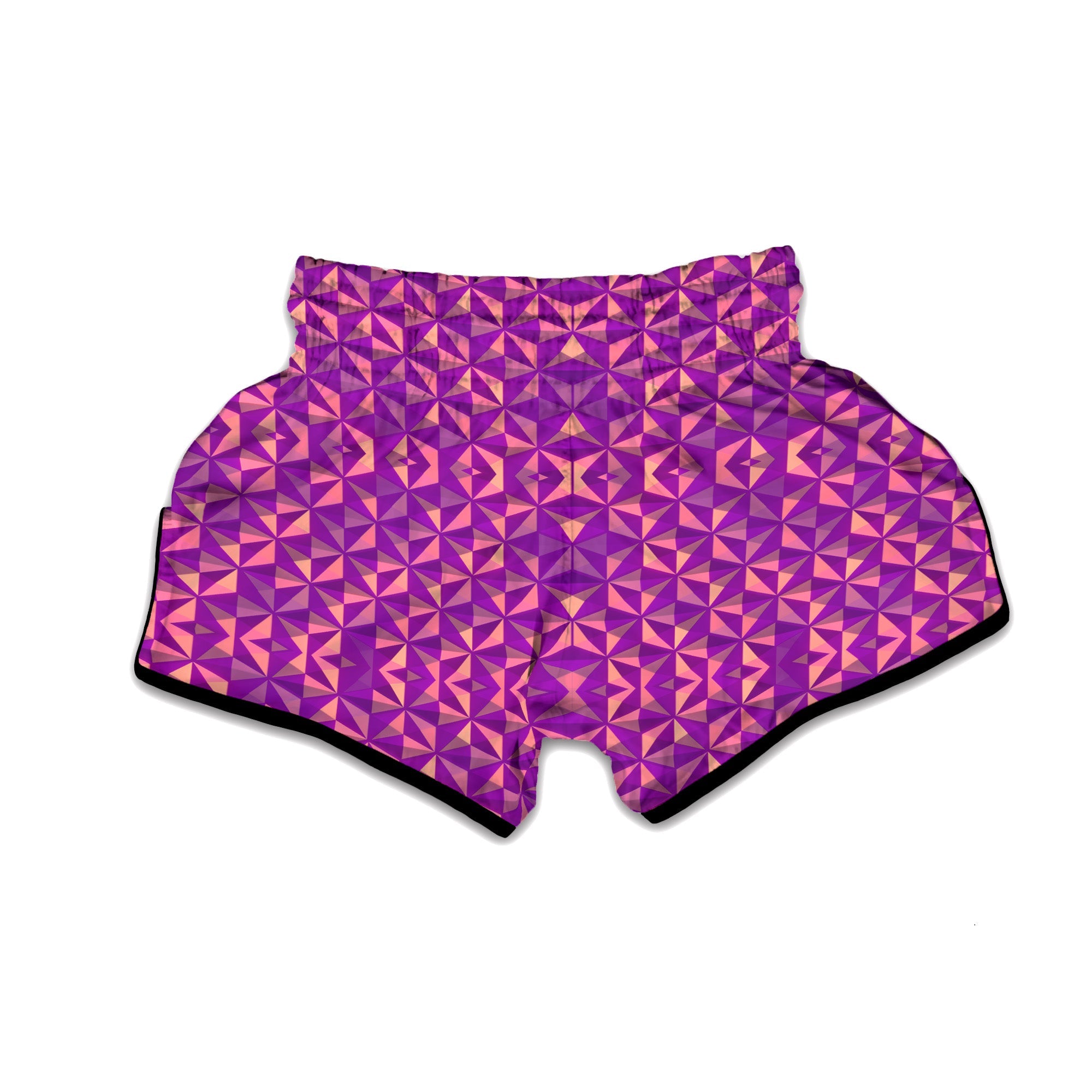 Purple Hexagonal Shape Print Pattern Muay Thai Boxing Shorts-grizzshop
