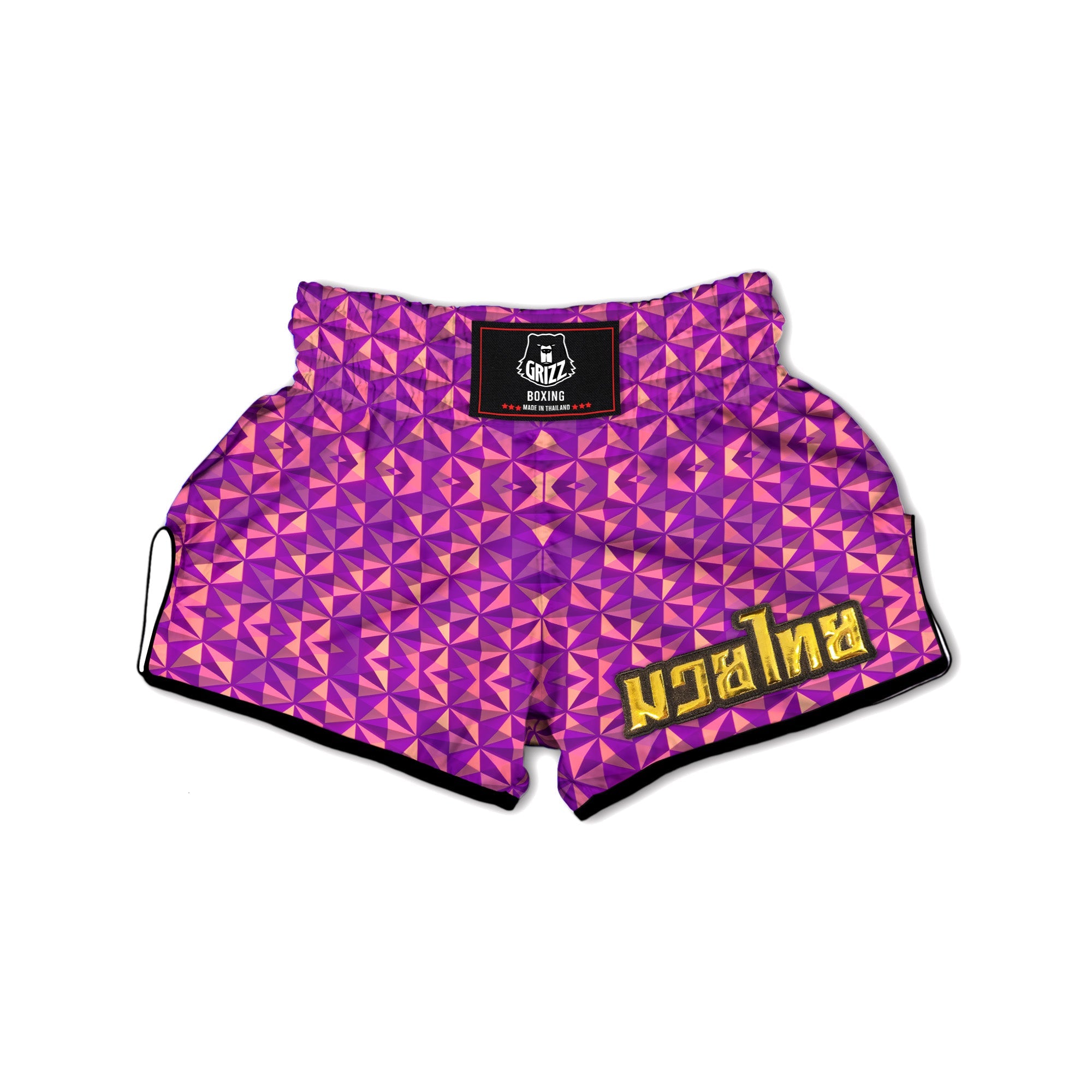 Purple Hexagonal Shape Print Pattern Muay Thai Boxing Shorts-grizzshop