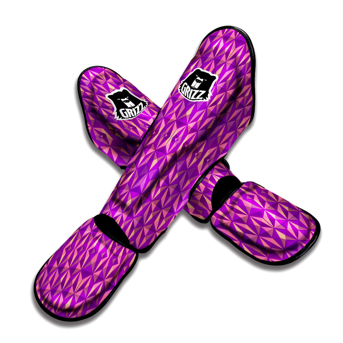Purple Hexagonal Shape Print Pattern Muay Thai Shin Guards-grizzshop