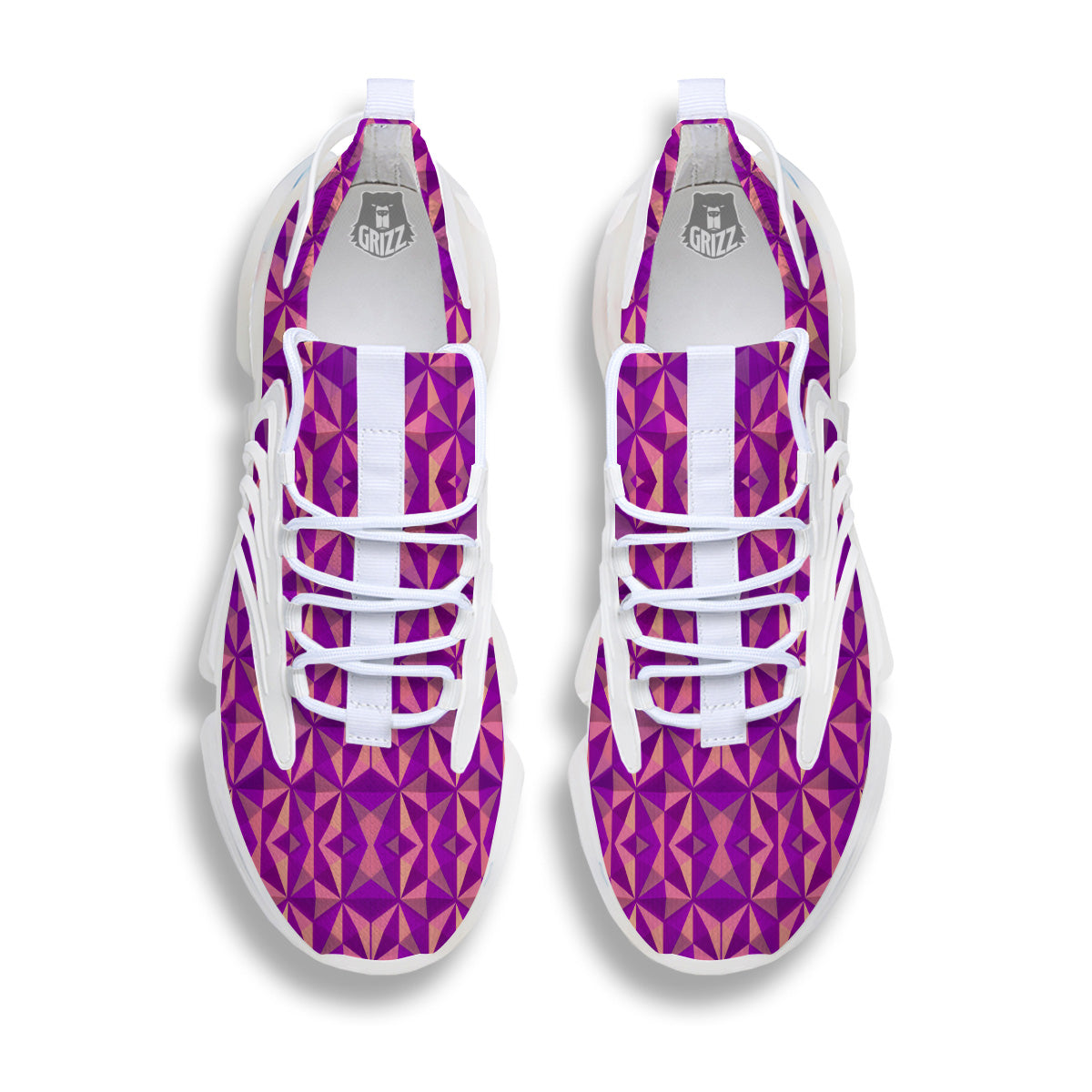 Purple Hexagonal Shape Print Pattern White Gym Shoes-grizzshop