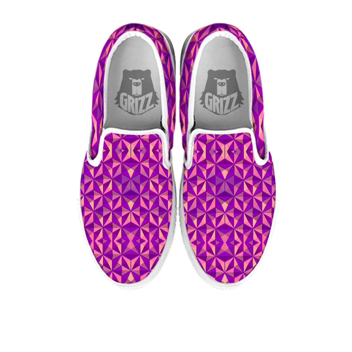 Purple Hexagonal Shape Print Pattern White Slip On Shoes-grizzshop
