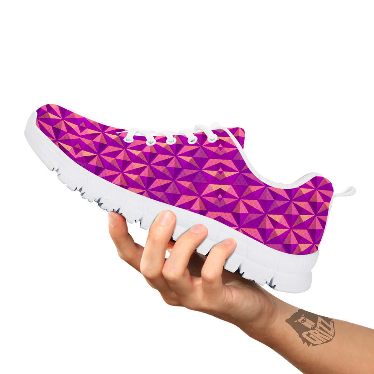 Purple Hexagonal Shape Print Pattern White Sneaker-grizzshop