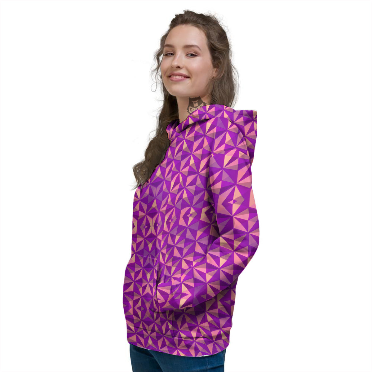 Purple Hexagonal Shape Print Pattern Women's Hoodie-grizzshop