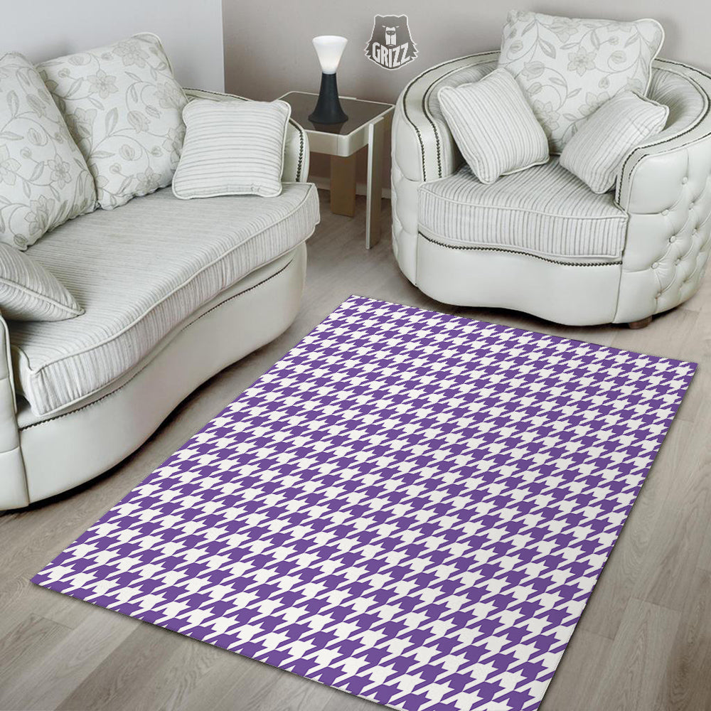 Purple Houndstooth Print Floor Mat-grizzshop
