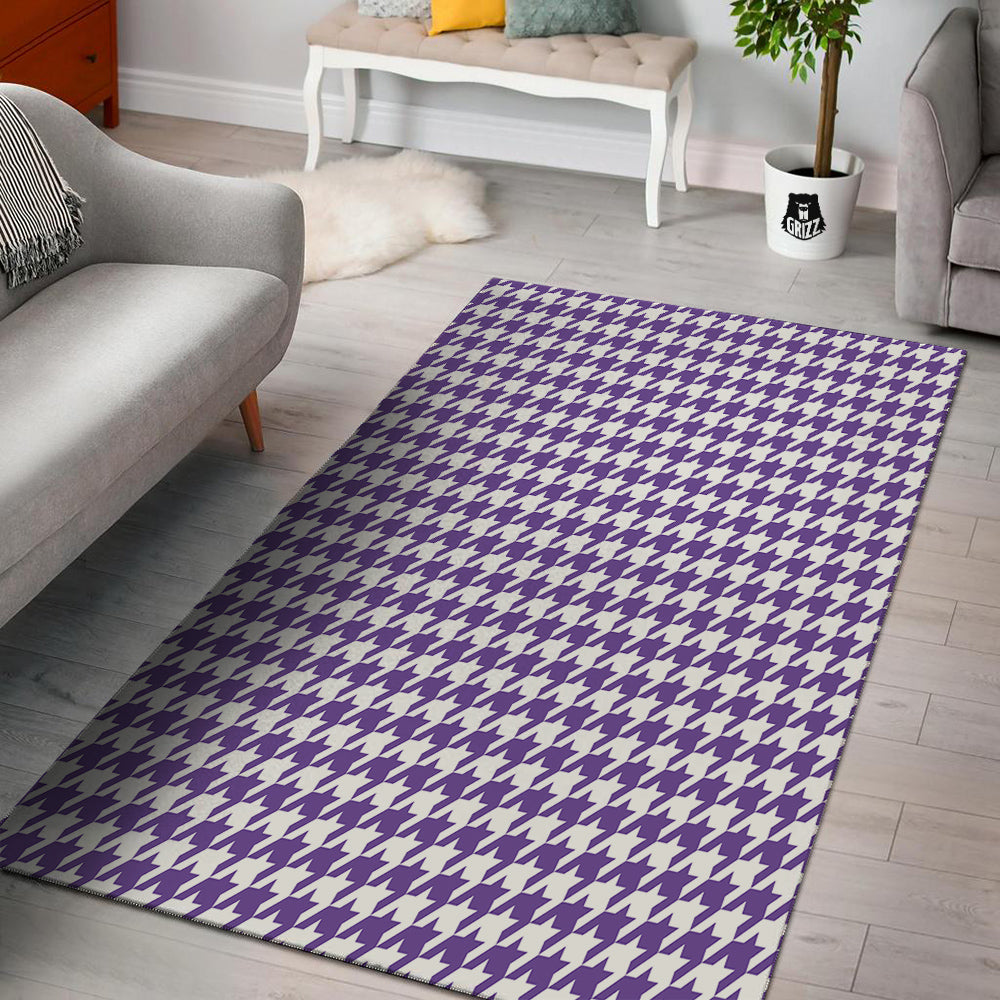 Purple Houndstooth Print Floor Mat-grizzshop