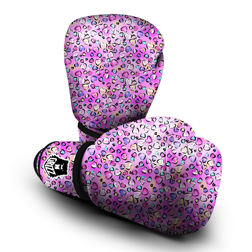 Purple Leopard Heart Colorful Print Pattern Boxing Gloves-grizzshop