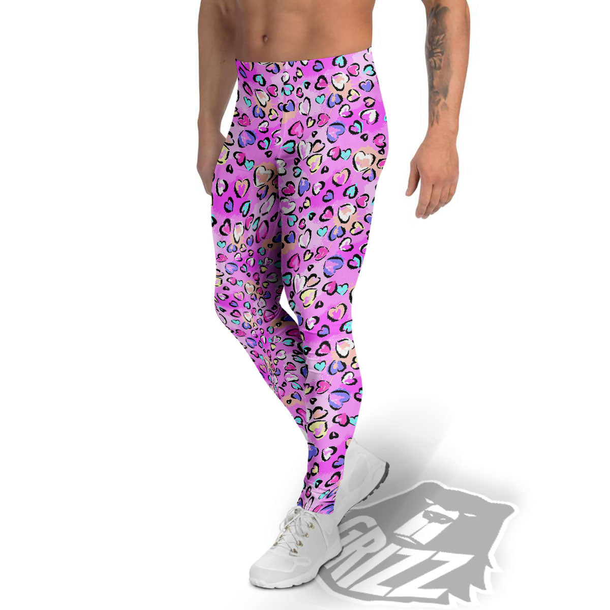 Purple Leopard Heart Colorful Print Pattern Men's Leggings-grizzshop