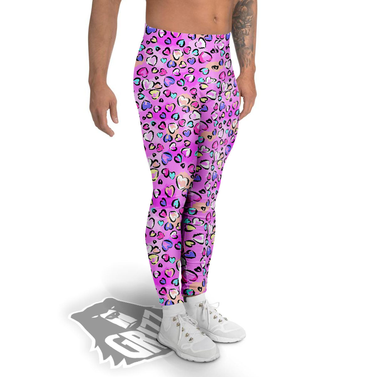 Purple Leopard Heart Colorful Print Pattern Men's Leggings-grizzshop