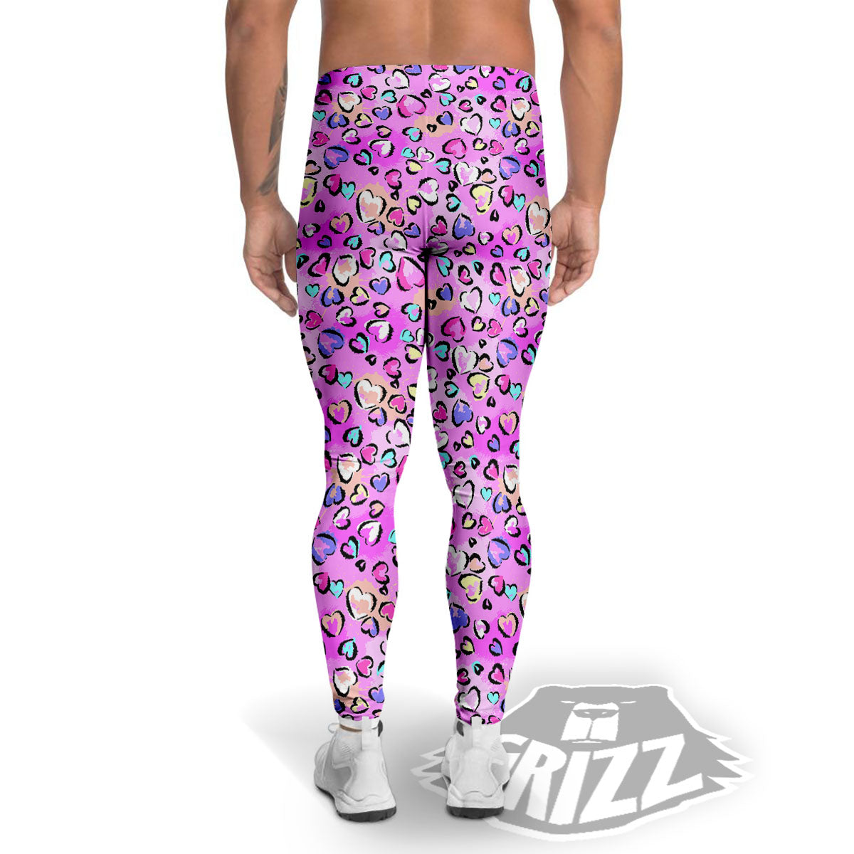 Purple Leopard Heart Colorful Print Pattern Men's Leggings-grizzshop
