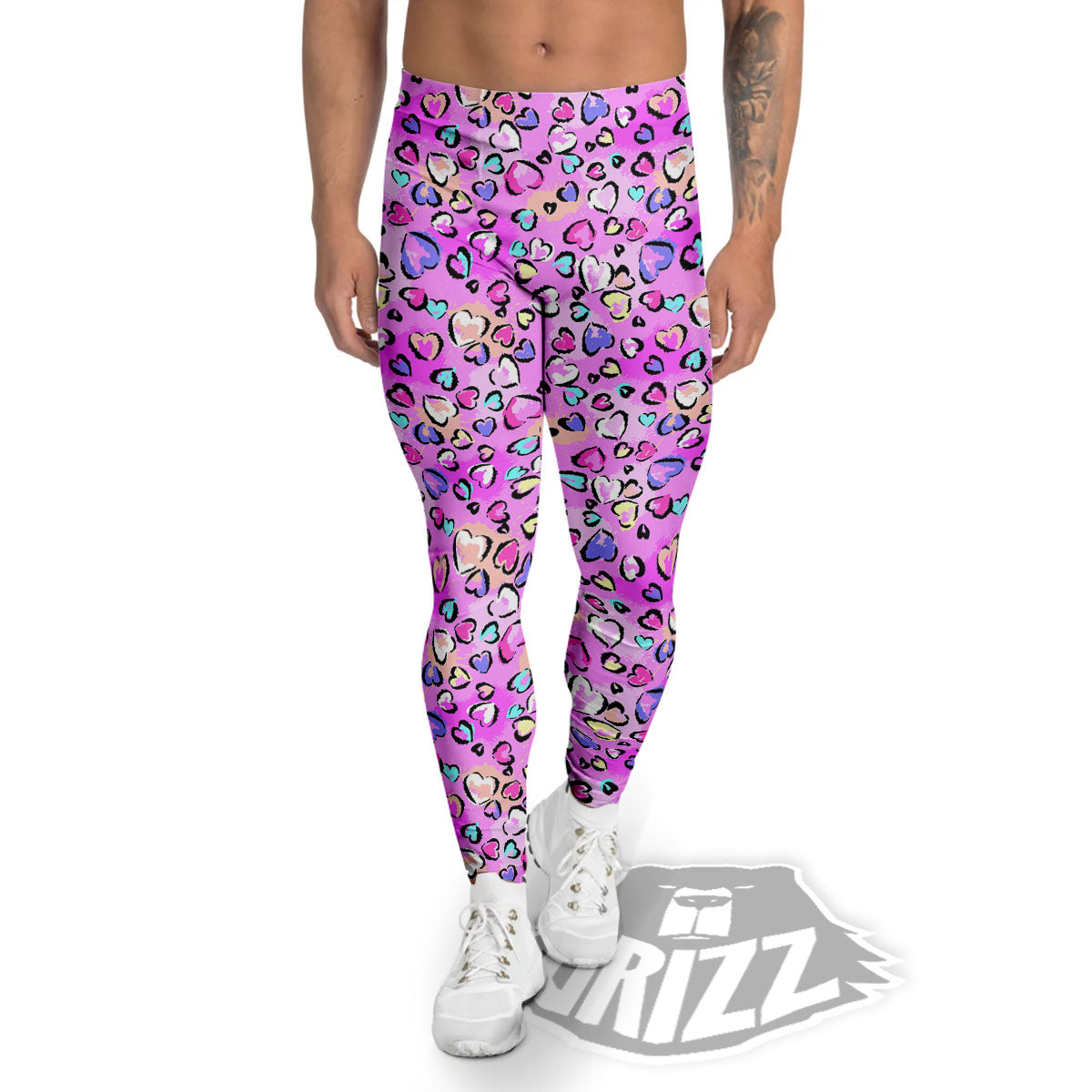Purple Leopard Heart Colorful Print Pattern Men's Leggings-grizzshop