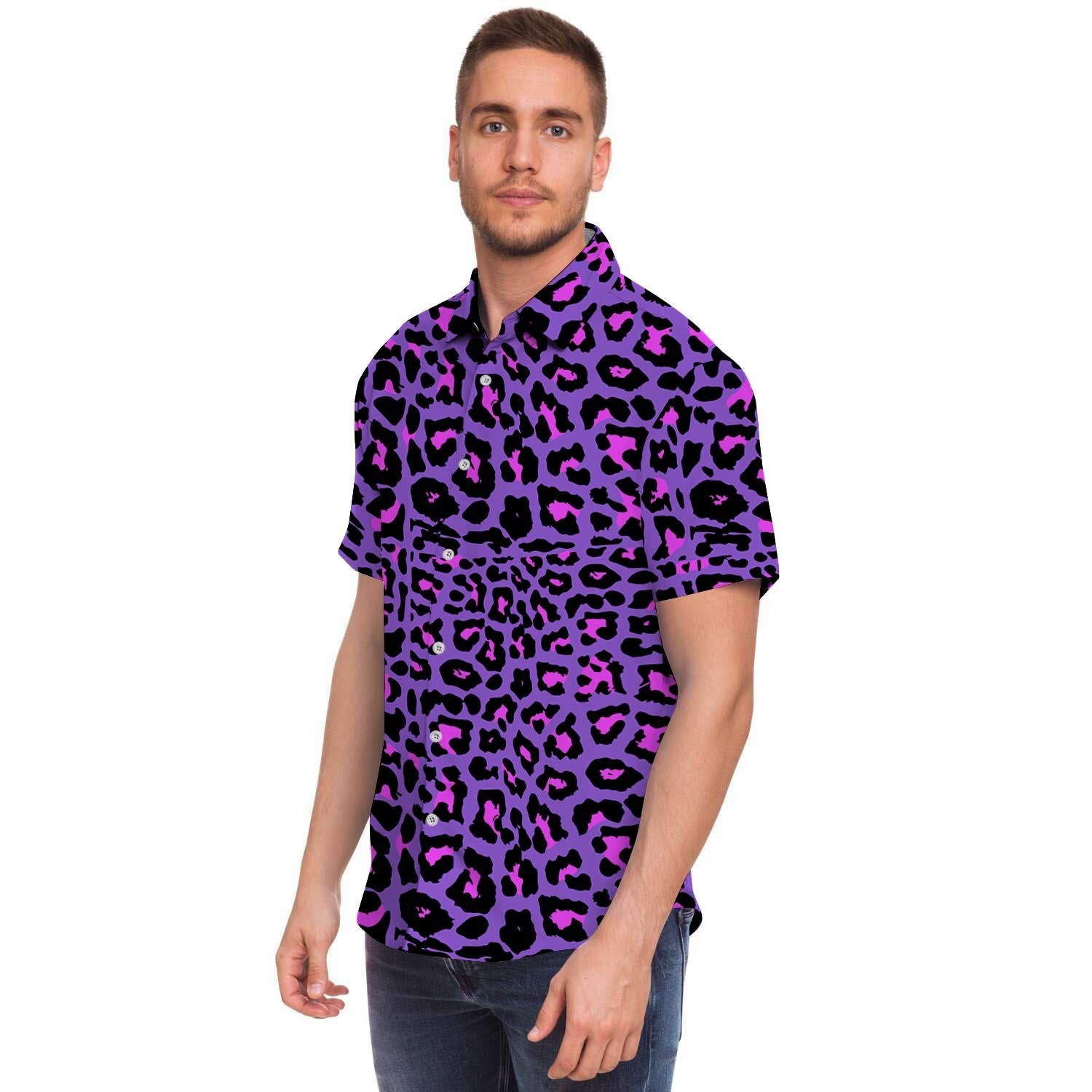 Purple Leopard Men's Short Sleeve Shirt-grizzshop