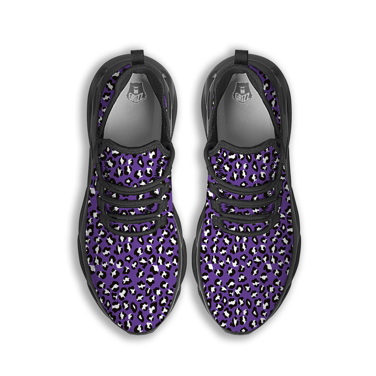 Purple Leopard Print Pattern Black Running Shoes-grizzshop