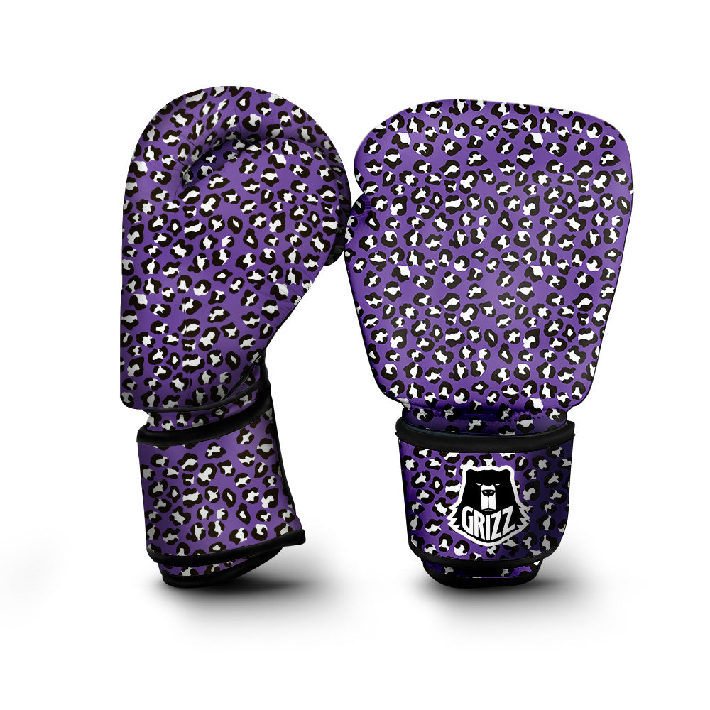 Purple Leopard Print Pattern Boxing Gloves-grizzshop