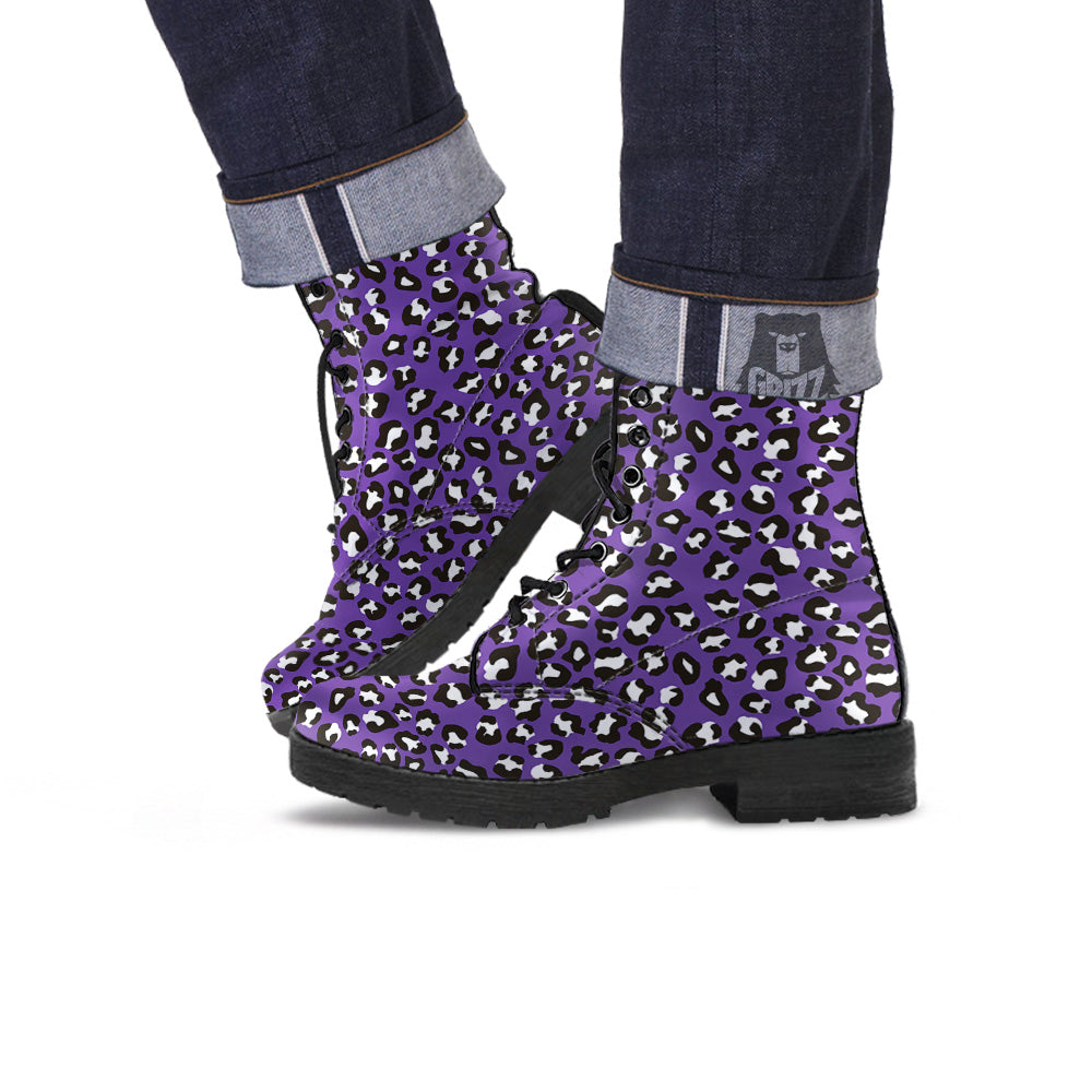 Purple Leopard Print Pattern Leather Boots-grizzshop