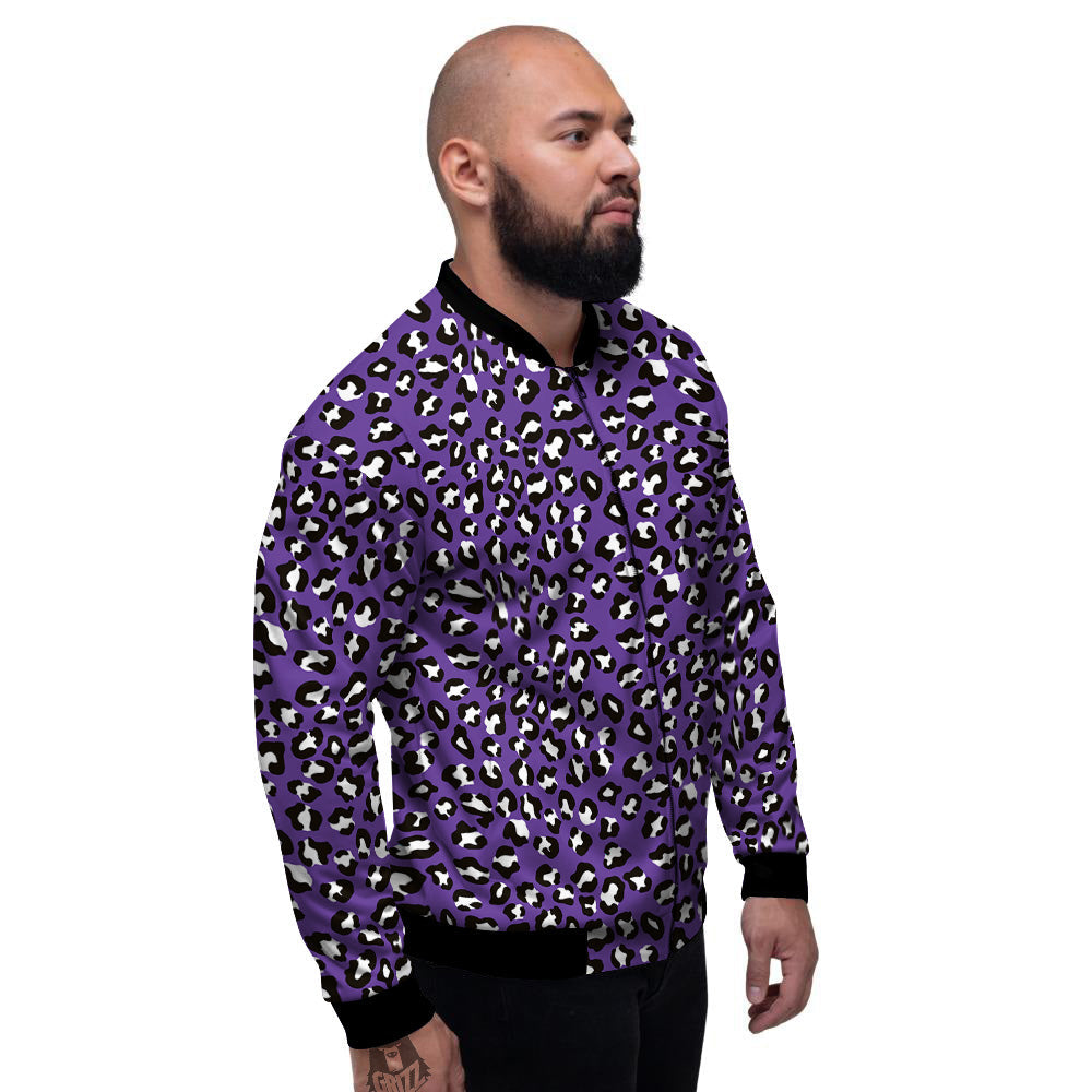 Purple Leopard Print Pattern Men's Bomber Jacket-grizzshop