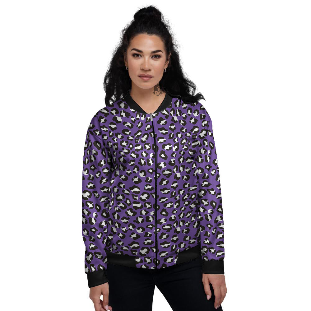 Purple Leopard Print Pattern Women's Bomber Jacket-grizzshop