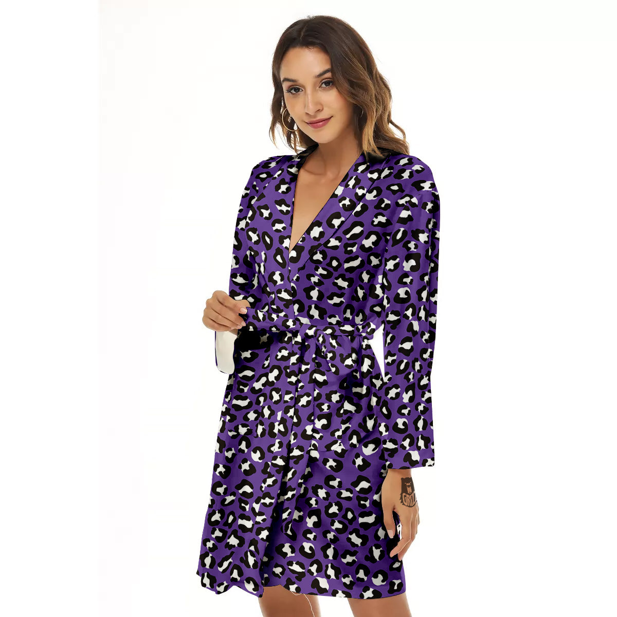 Purple Leopard Print Pattern Women's Robe-grizzshop