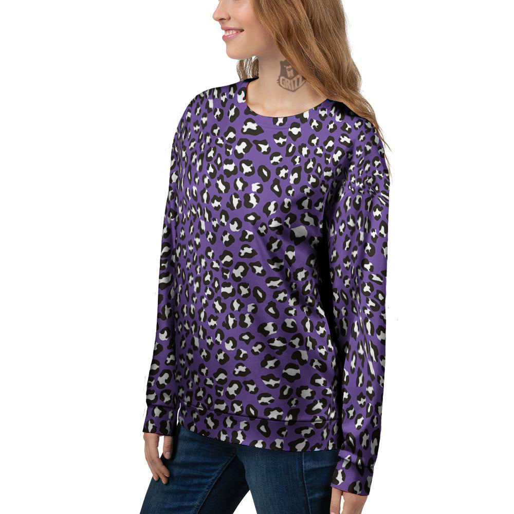 Purple Leopard Print Pattern Women's Sweatshirt-grizzshop