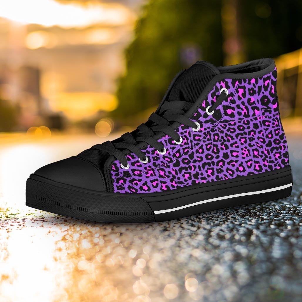 Purple Leopard Women's High Top Shoes-grizzshop