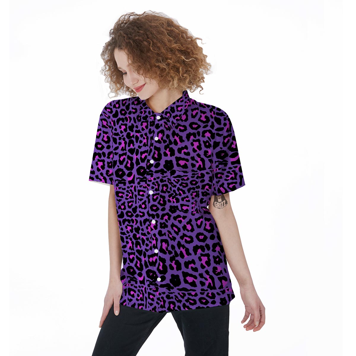 Purple Leopard Women's Short Sleeve Shirts-grizzshop