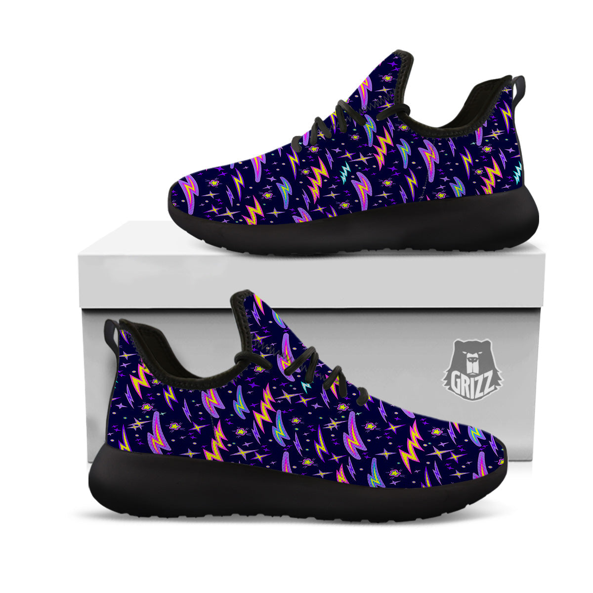 Purple Lightning Flashes Print Pattern Black Athletic Shoes-grizzshop