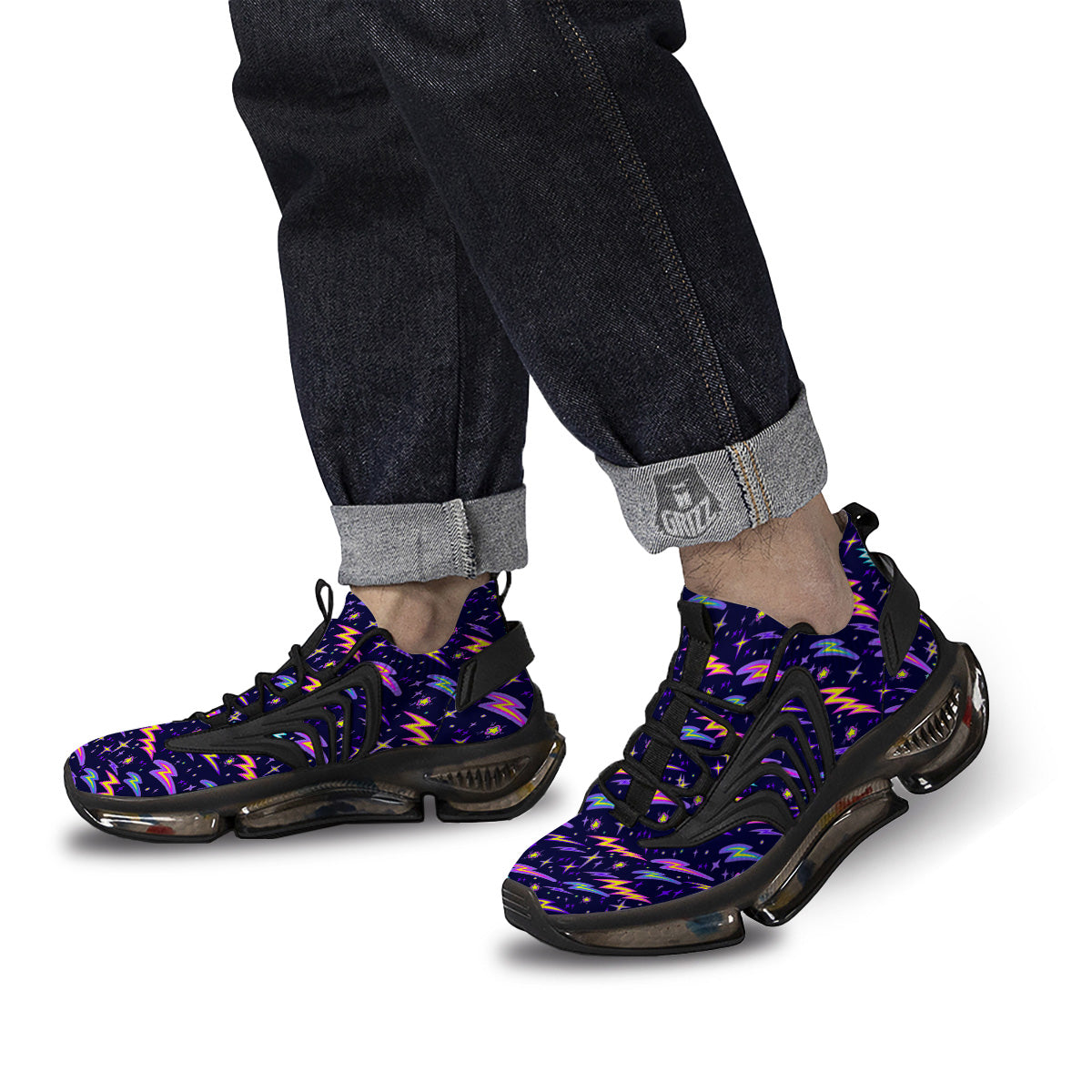 Purple Lightning Flashes Print Pattern Black Gym Shoes-grizzshop