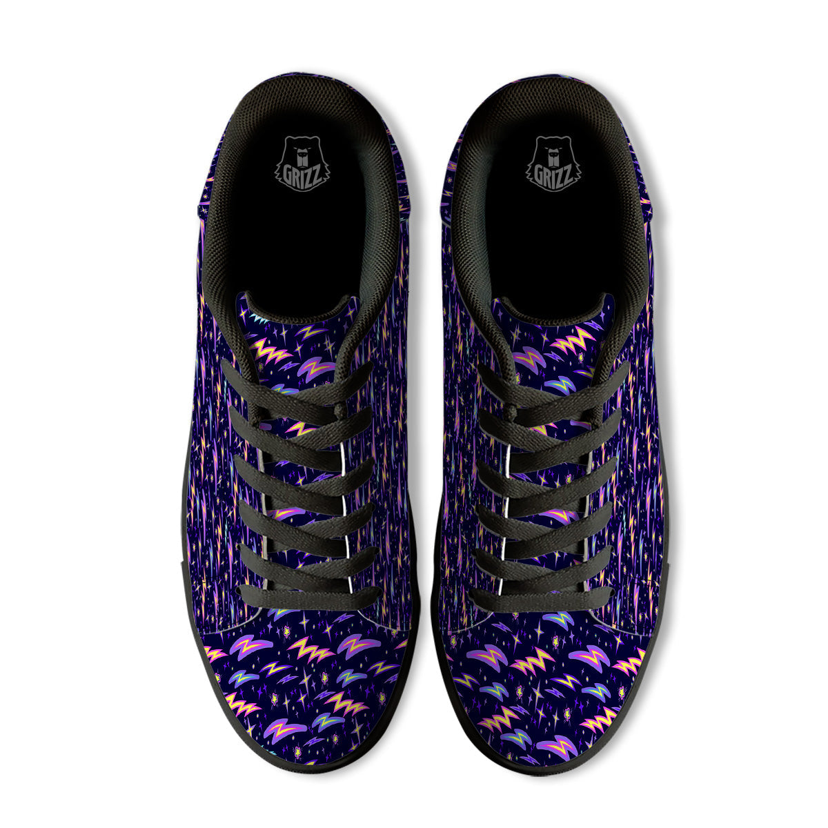 Purple Lightning Flashes Print Pattern Black Low Top Sneakers-grizzshop
