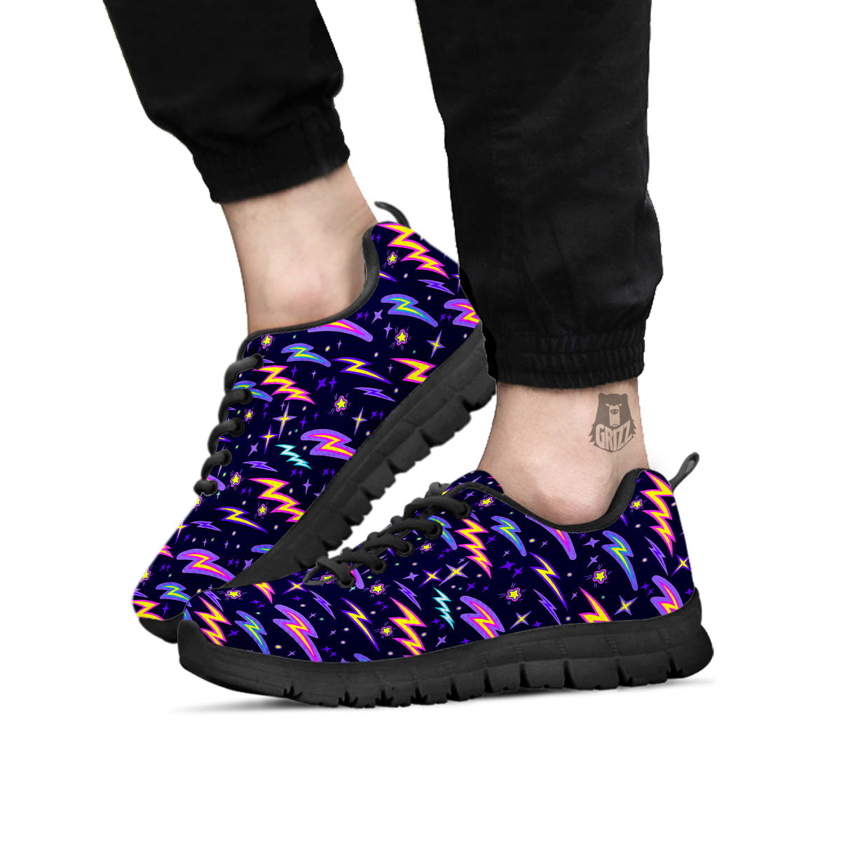 Purple Lightning Flashes Print Pattern Black Sneaker-grizzshop