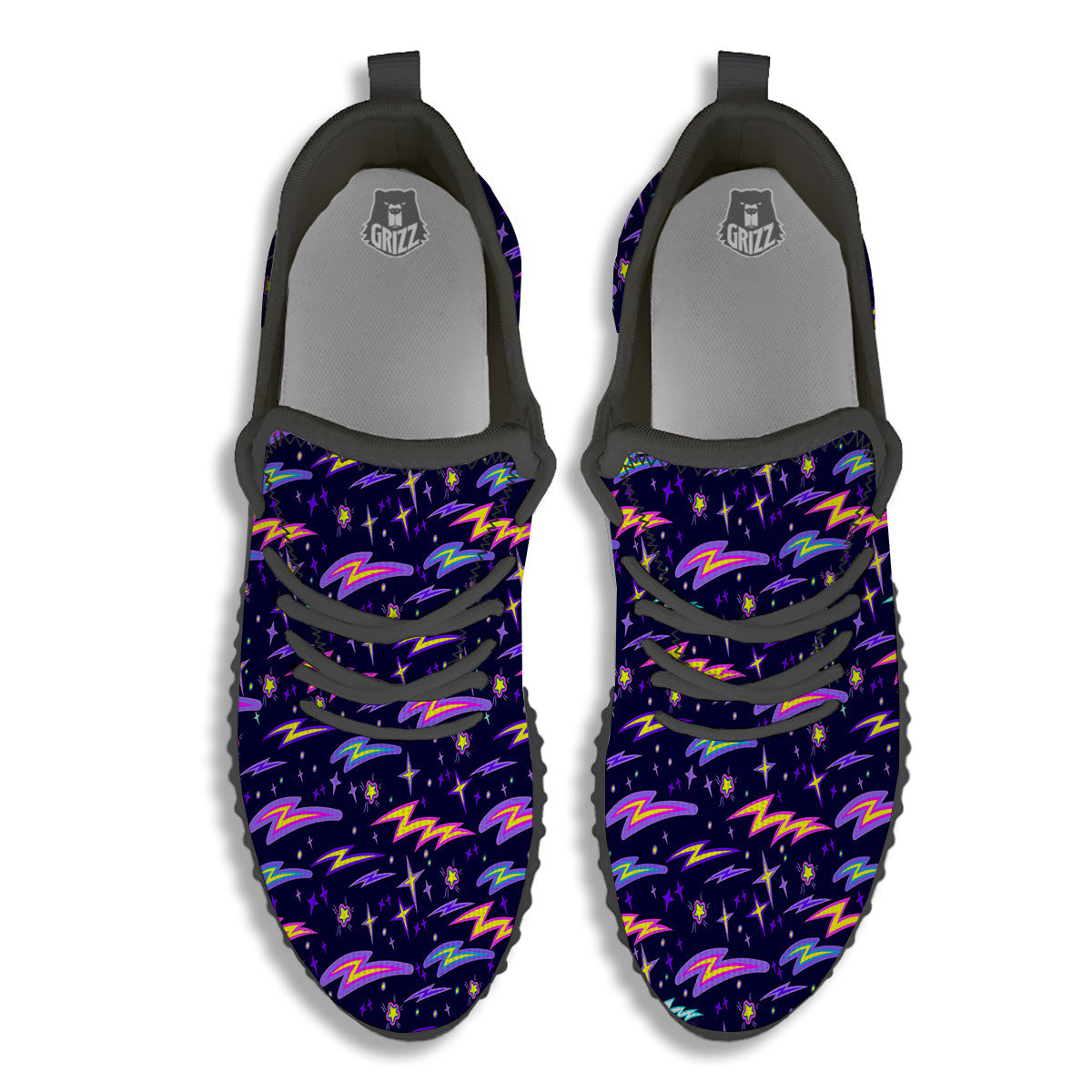Purple Lightning Flashes Print Pattern Black Walking Shoes-grizzshop