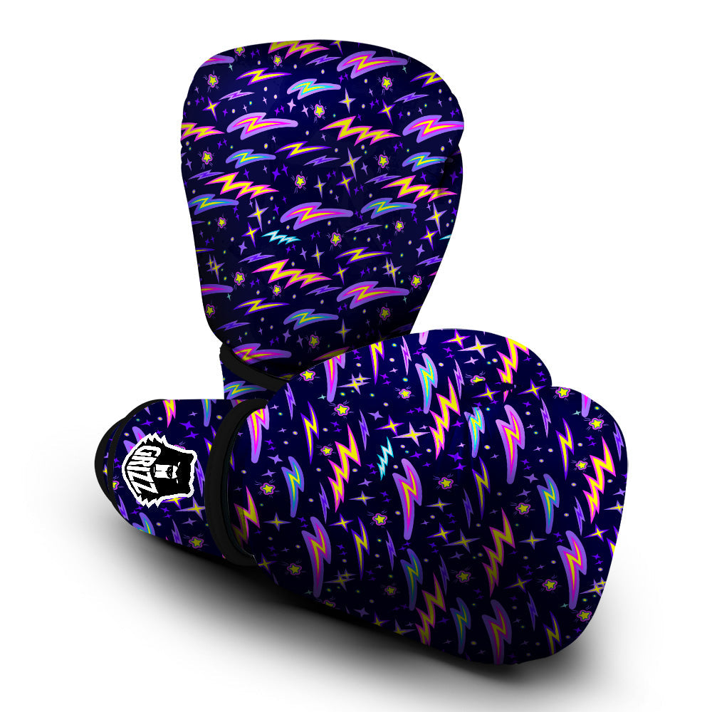 Purple Lightning Flashes Print Pattern Boxing Gloves-grizzshop