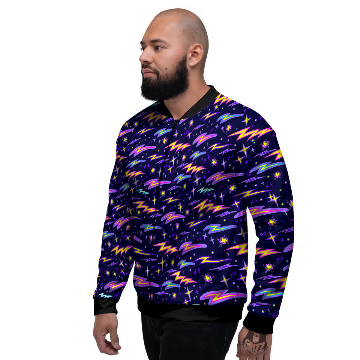 Purple Lightning Flashes Print Pattern Men's Bomber Jacket-grizzshop