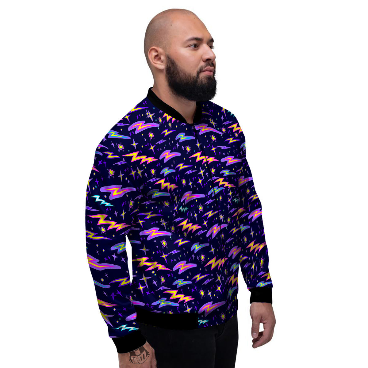Purple Lightning Flashes Print Pattern Men's Bomber Jacket-grizzshop