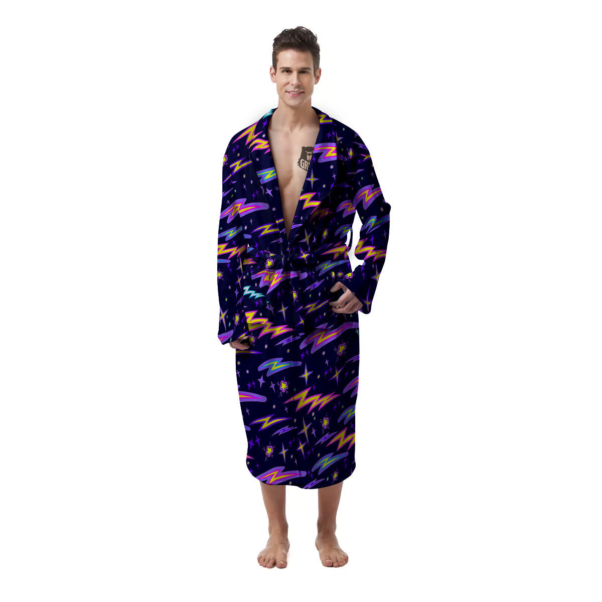 Purple Lightning Flashes Print Pattern Men's Robe-grizzshop