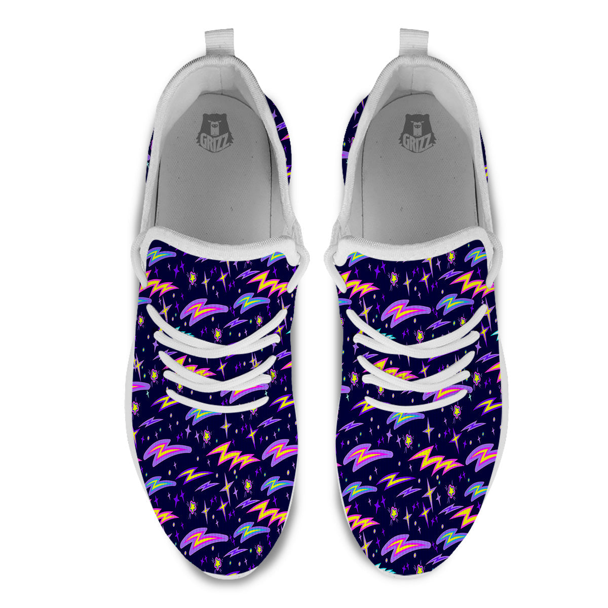 Purple Lightning Flashes Print Pattern White Athletic Shoes-grizzshop