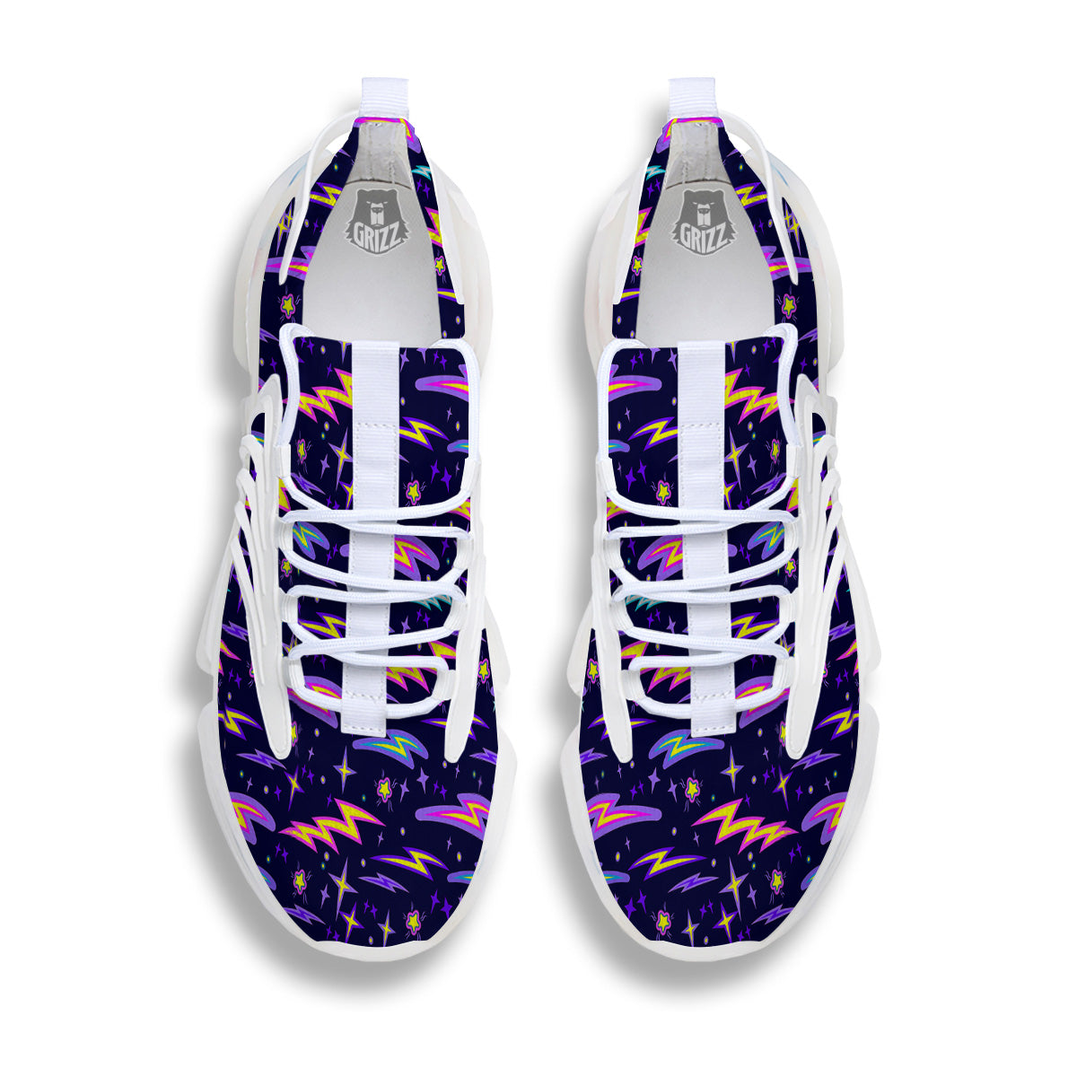Purple Lightning Flashes Print Pattern White Gym Shoes-grizzshop