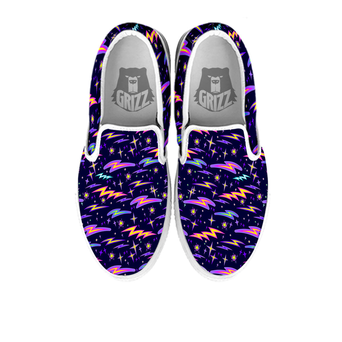 Purple Lightning Flashes Print Pattern White Slip On Shoes-grizzshop