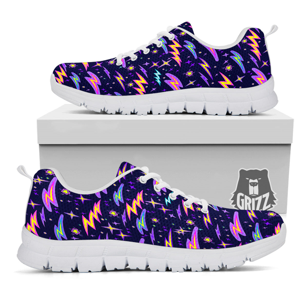 Purple Lightning Flashes Print Pattern White Sneaker-grizzshop