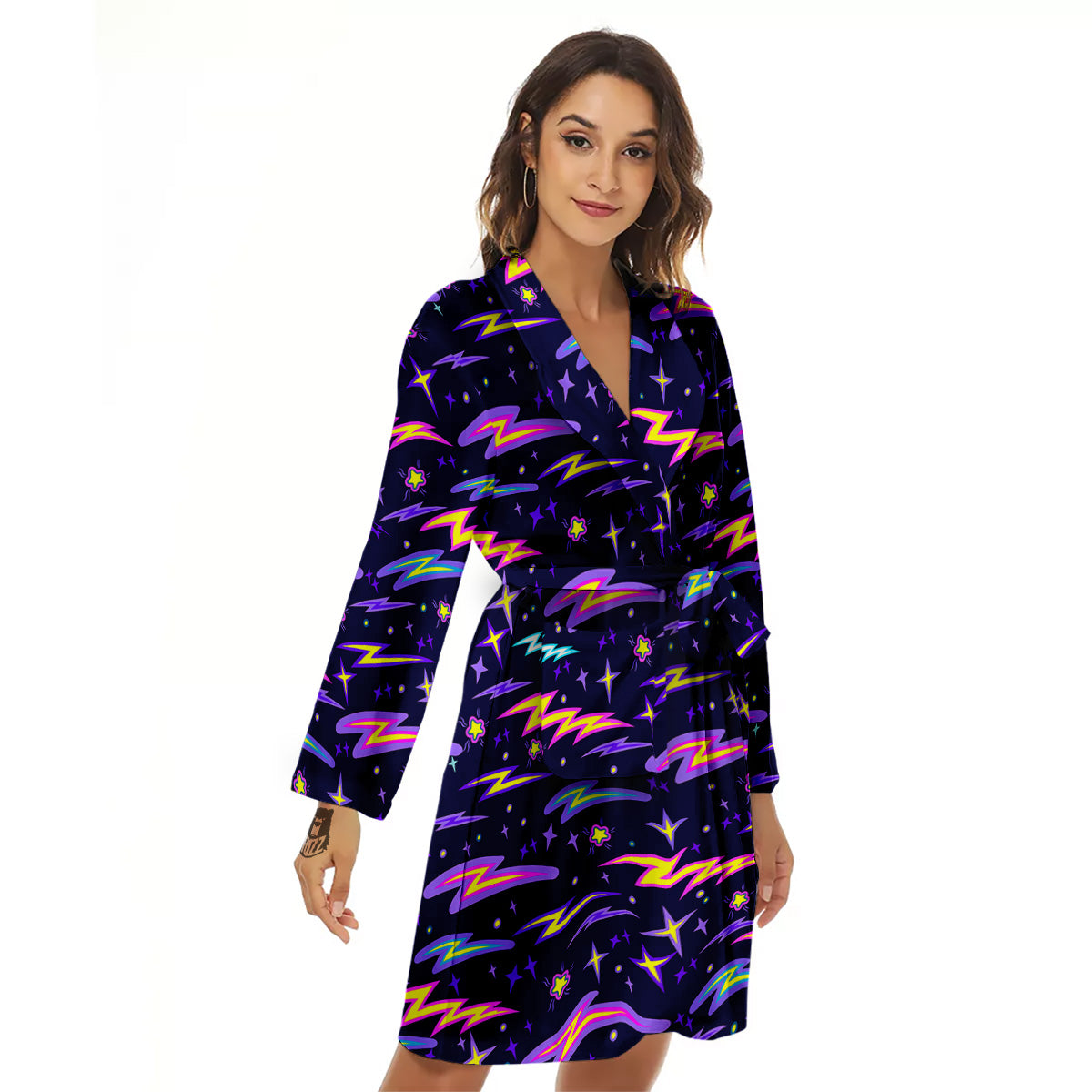 Purple Lightning Flashes Print Pattern Women's Robe-grizzshop