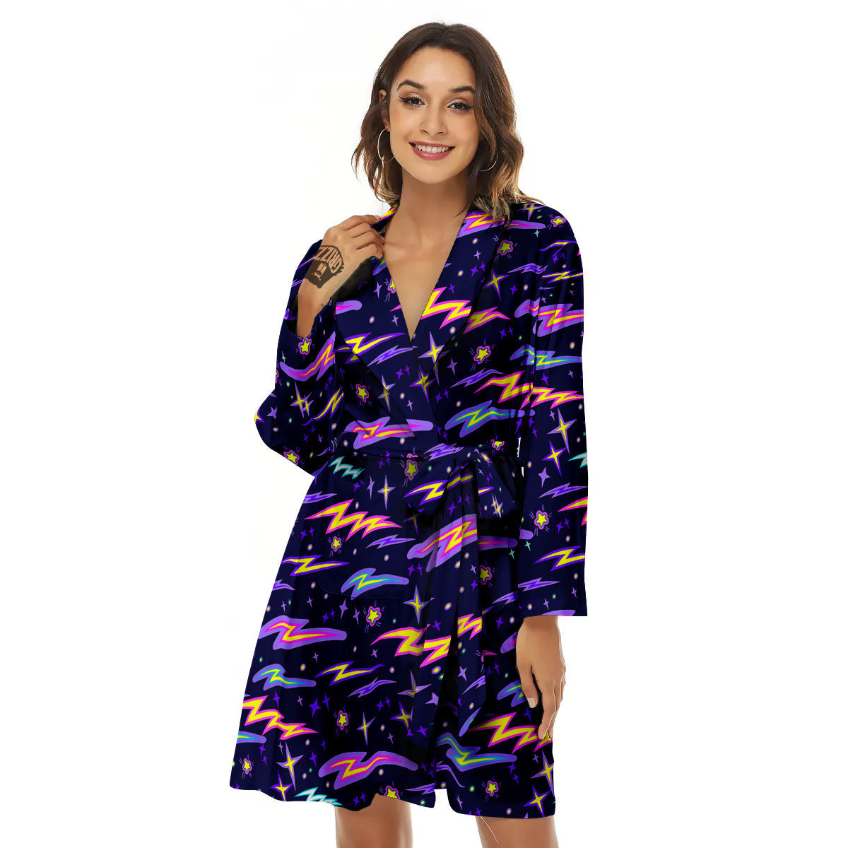 Purple Lightning Flashes Print Pattern Women's Robe-grizzshop