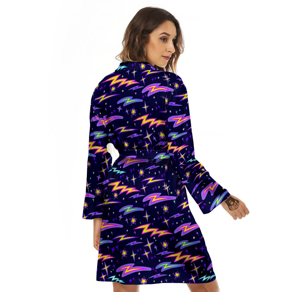 Purple Lightning Flashes Print Pattern Women's Robe-grizzshop