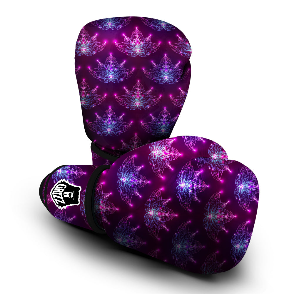 Purple Lotus Boho Print Pattern Boxing Gloves-grizzshop