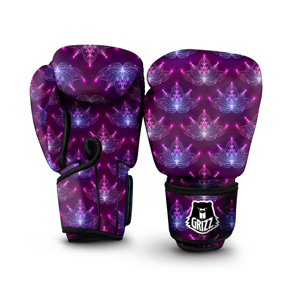 Purple Lotus Boho Print Pattern Boxing Gloves-grizzshop