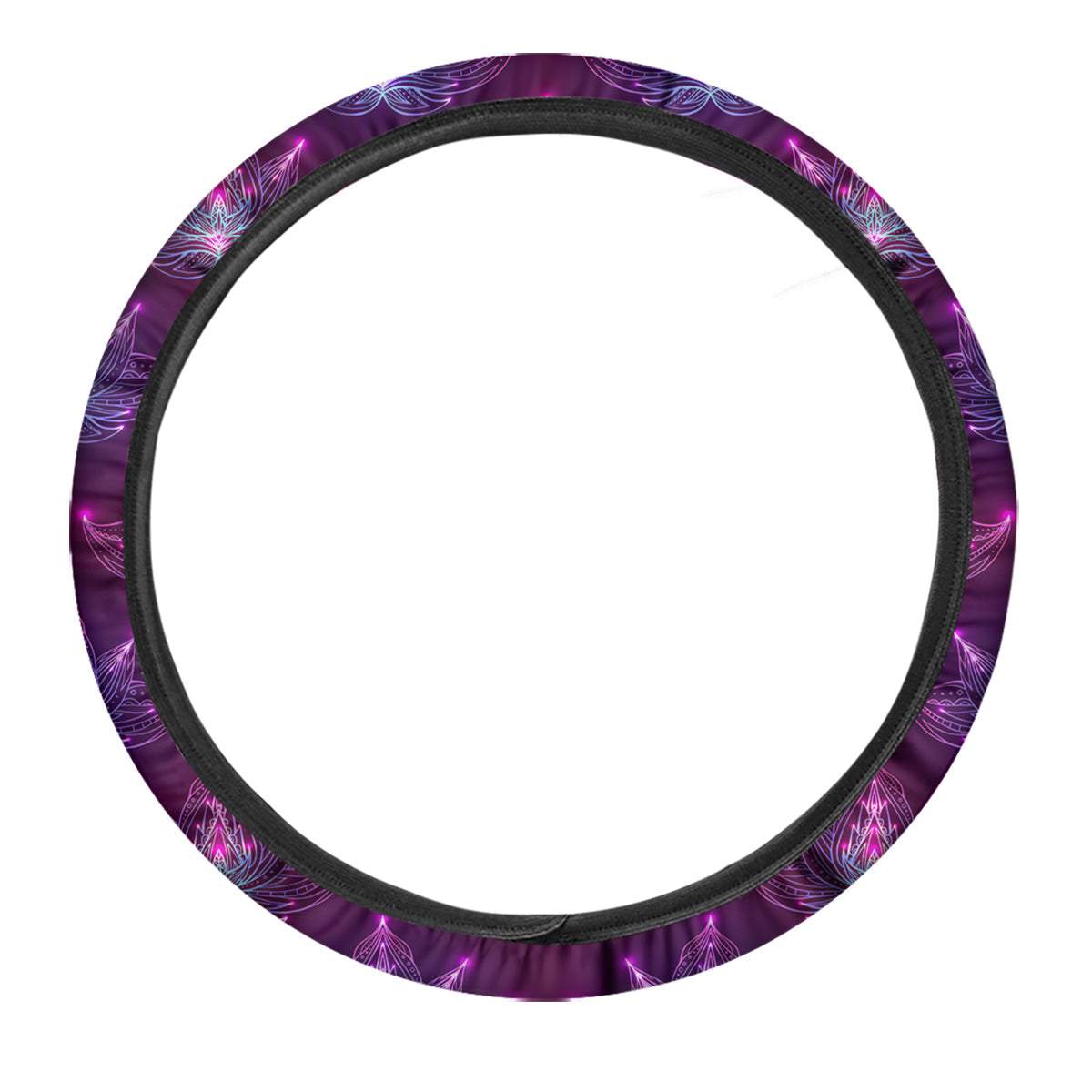 Purple Lotus Boho Print Pattern Car Steering Wheel Cover-grizzshop