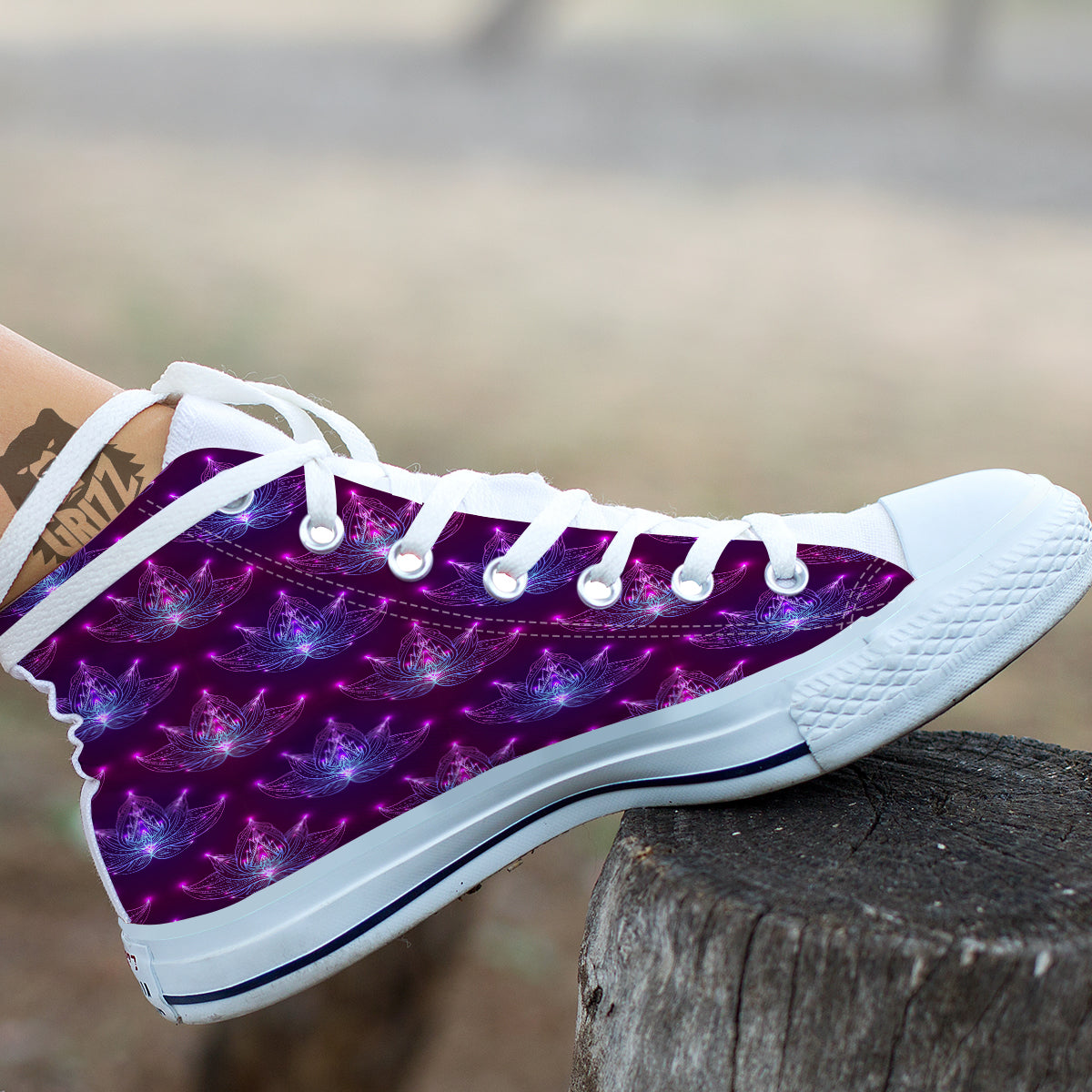 Purple Lotus Boho Print Pattern White High Top Shoes-grizzshop