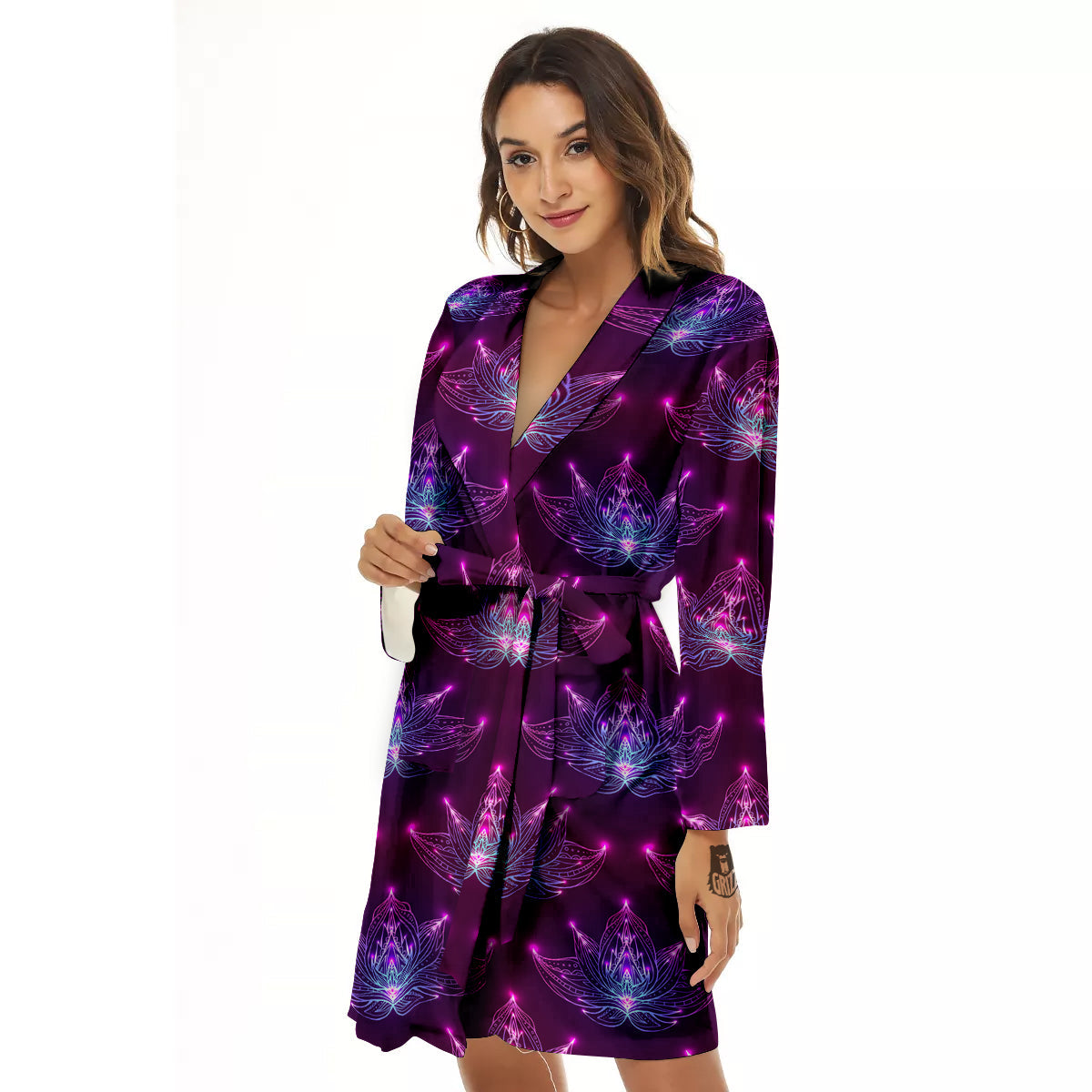 Purple Lotus Boho Print Pattern Women's Robe-grizzshop