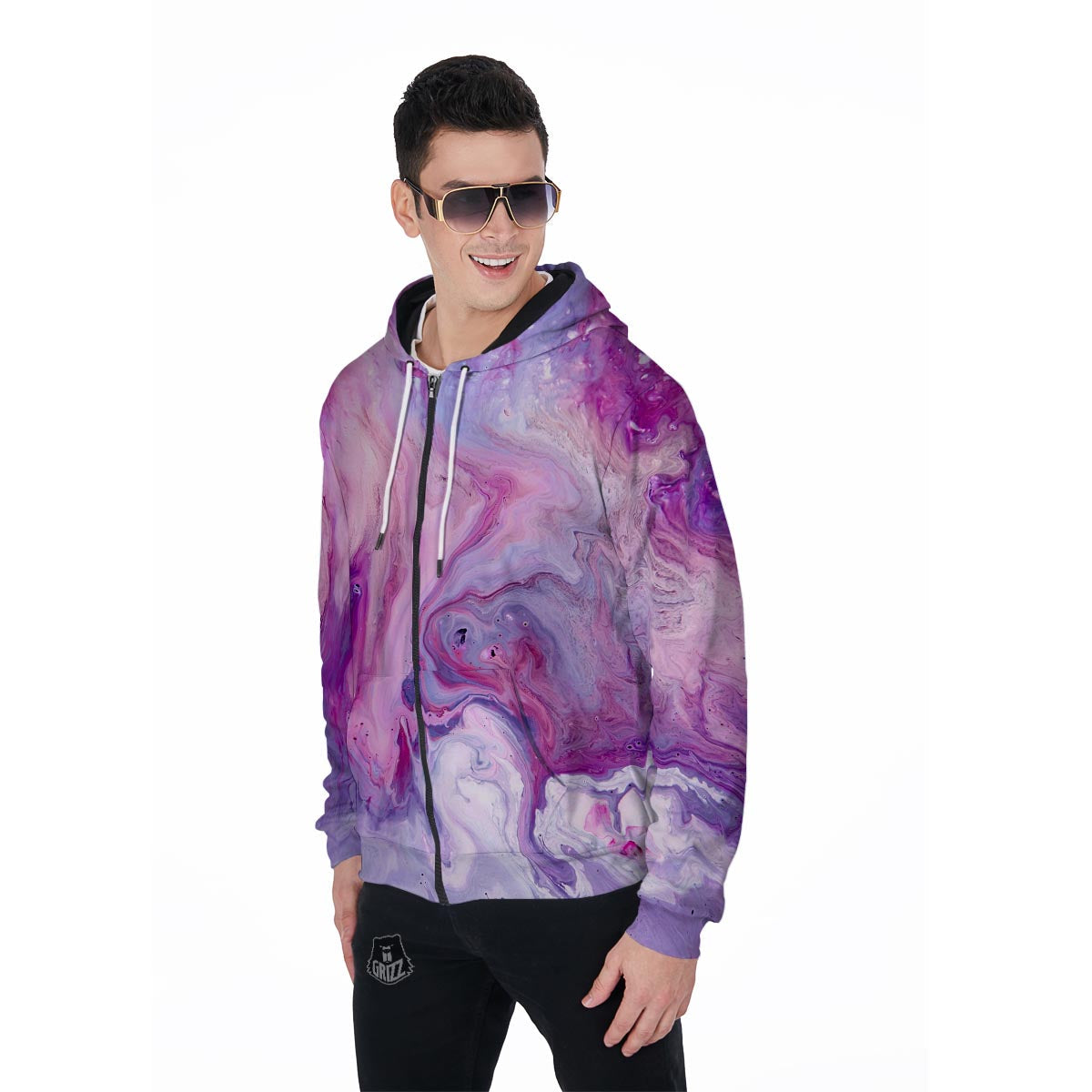 Purple Marble Men's Zip Up Hoodie-grizzshop